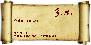 Zehr Andor névjegykártya